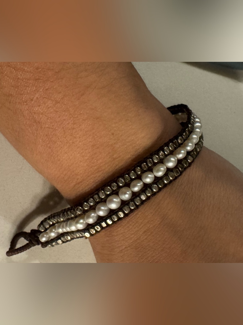 Pearl & Brown Beaded Wrap Bracelet